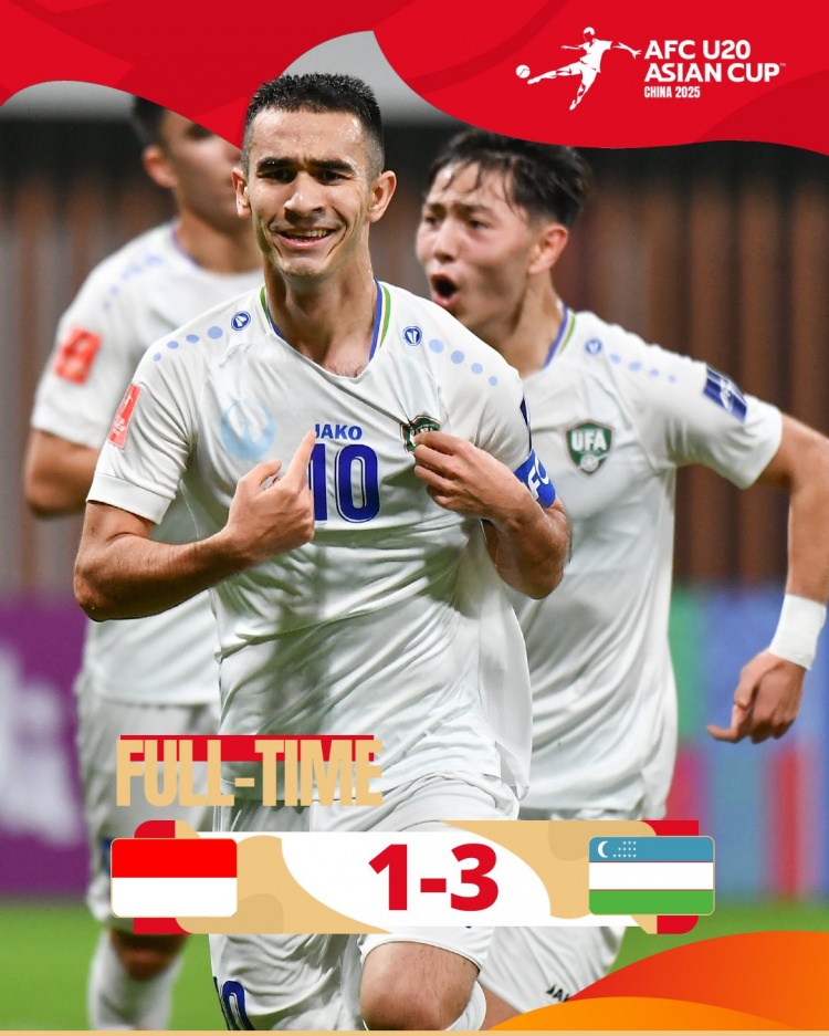  烏茲別克斯坦U20隊(duì)3-1印尼U20隊(duì)兩連勝晉級(jí)8強(qiáng)，印尼U20隊(duì)出局