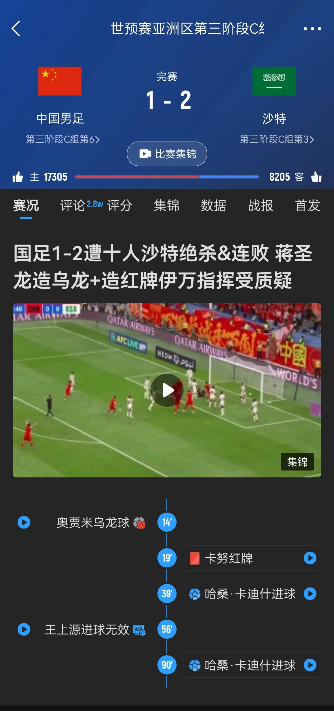  今天什么劇本？首戰(zhàn)沙特也是半場(chǎng)紅牌+蔣光太傷退，最后國(guó)足被翻