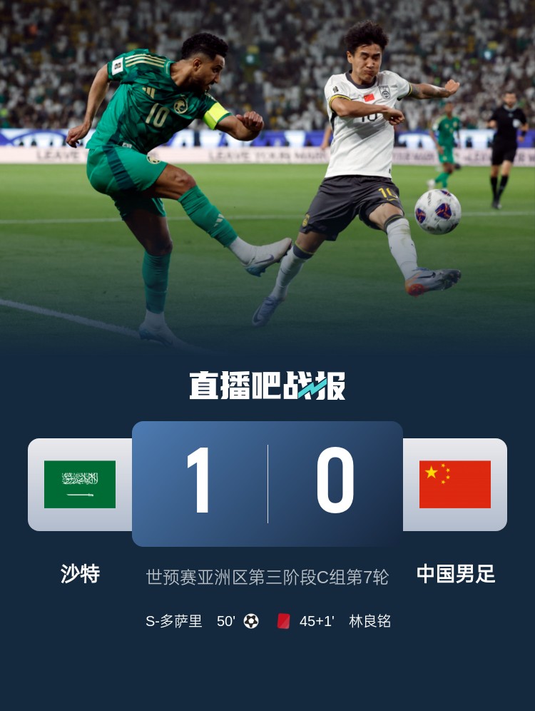  1-0小勝國足終結(jié)沙特在18強賽191天的進球荒，上次進球也是戰(zhàn)國足